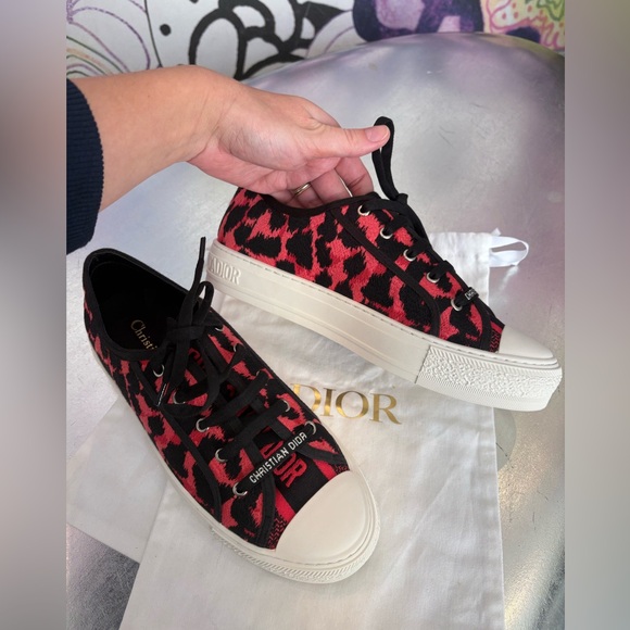 Christian Dior Walk N Dior Low Top Sneakers Canvas Red Animal Print US 9 EUR 40 - Picture 6 of 14